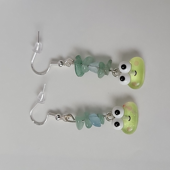 Sanrio Keroppi Aquamarine & Green Aventurine dangle earrings - Picture 1 of 3